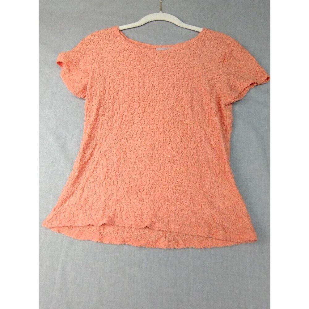 Worthington Essentials Women's Peach Textured Floral Short Sleeve Blouse Top Med